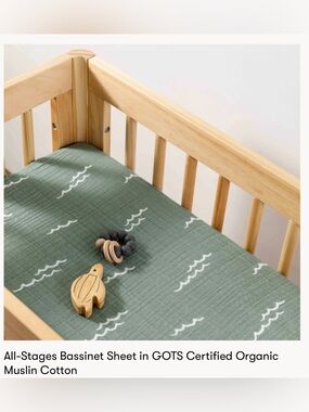 Babyletto All-Stages Organic Muslin Bassinet Sheet in Sage Green-NWT!